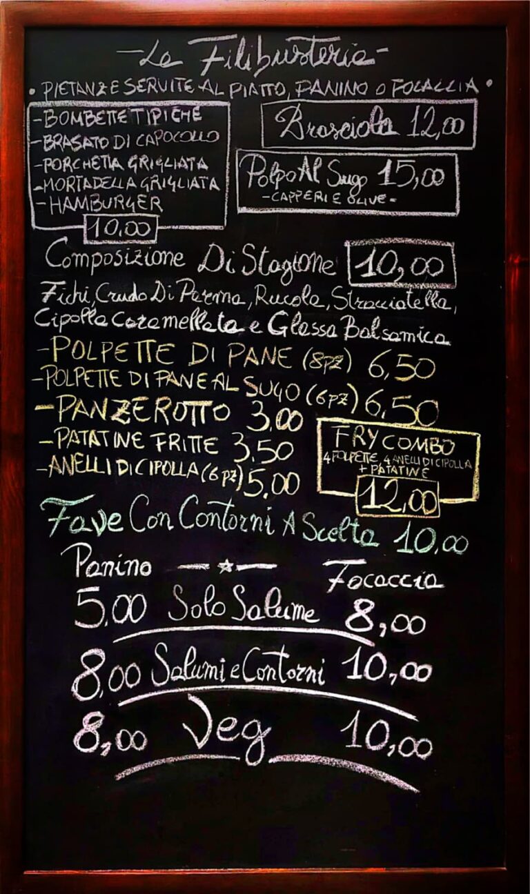 menù la filibusteria Alberobello Italian street food